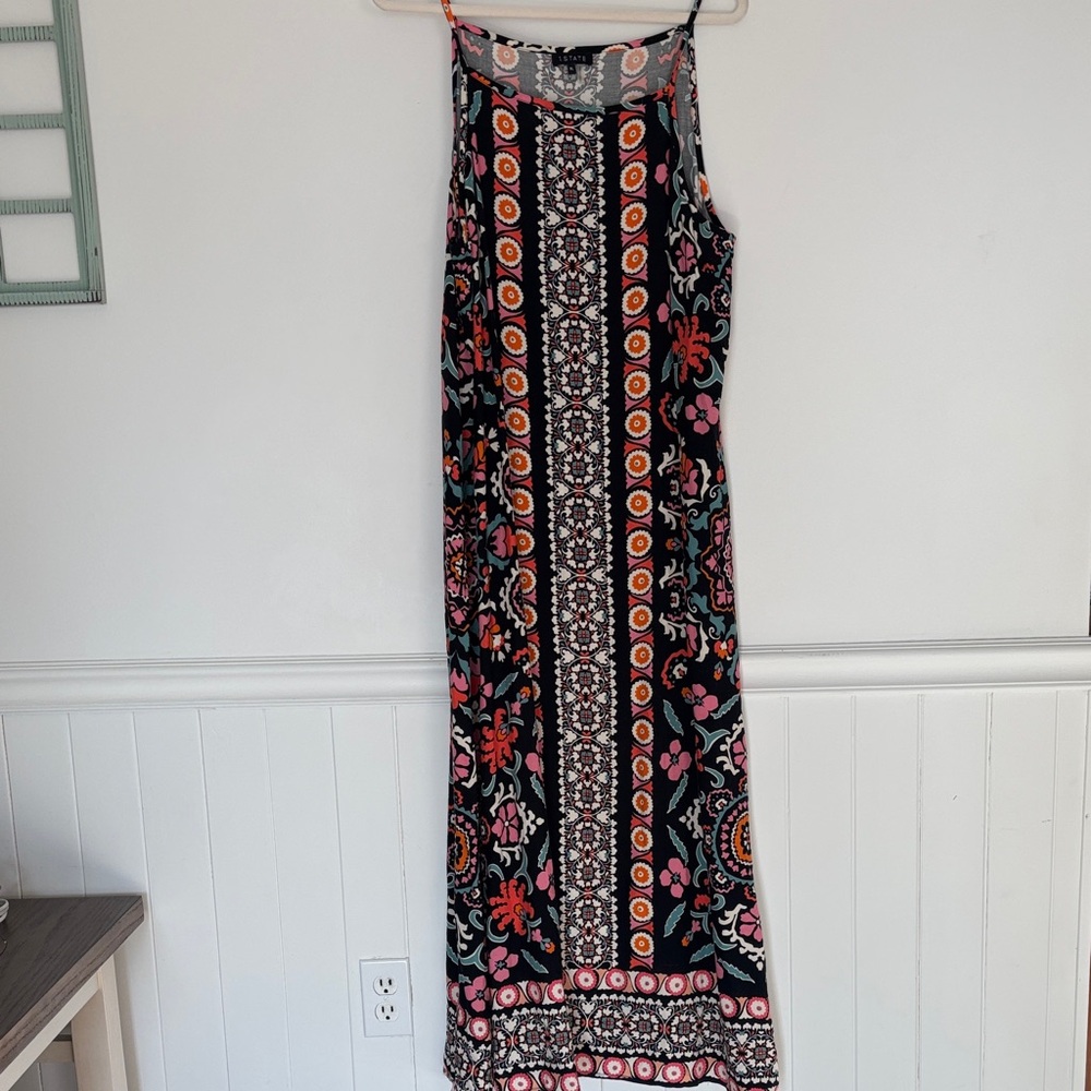 1. State Black Floral Patterned Tank Maxi Sun Dress Size XL Beach Boho - Picture 11 of 11